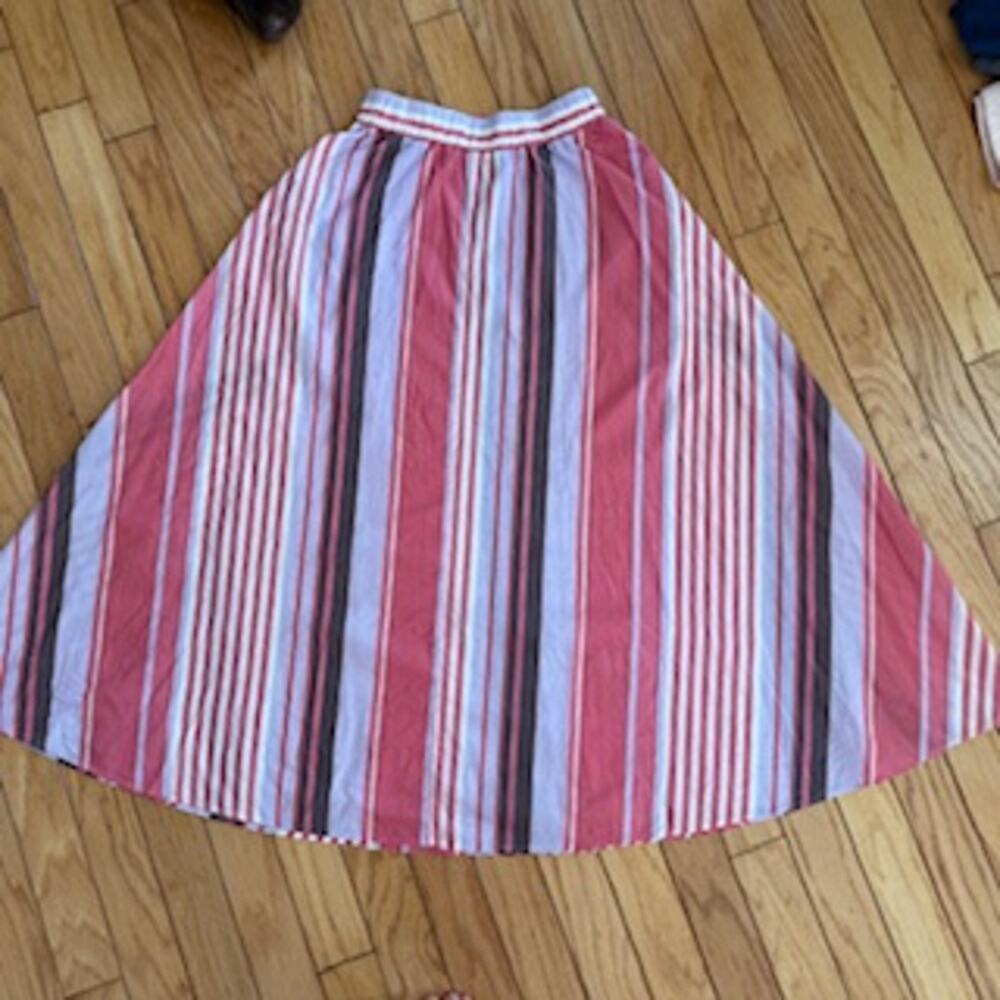 A Shirt Thing Striped Ruffle Collar Peplum Blouse (S) Full Circle Skirt (M) Set